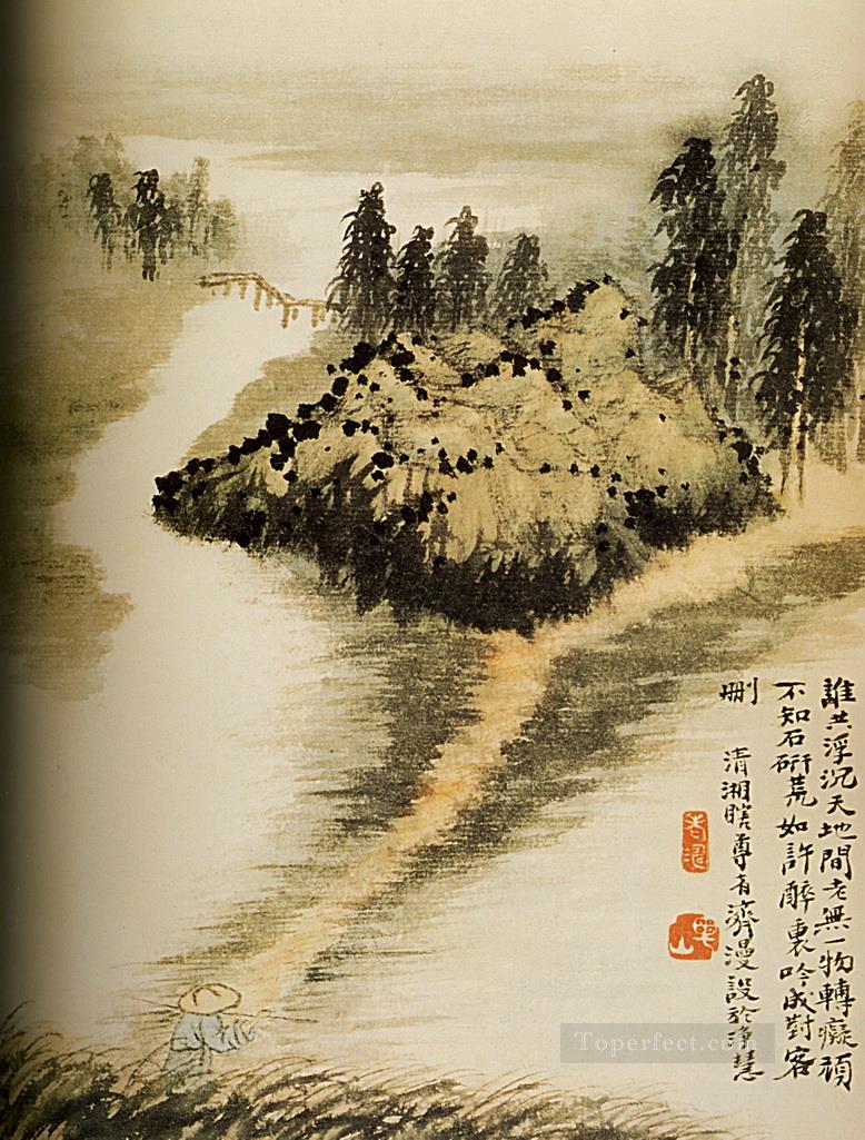 水の向こうの下尾 1694年 アンティーク中国製油絵